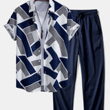 Ensemble — chemise à imprimé géométrique color block & pantalon texturé froissé