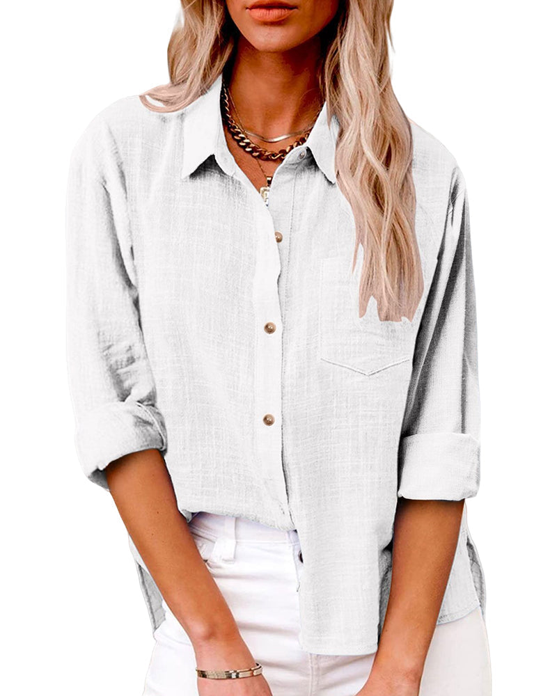 Martine | Chemise oversize à poche poitrine Blanc, photo studio