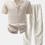 Ensemble — chemise en maille ajourée à carreaux & pantalon en lin à jambe droite