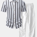 Ensemble — chemise jacquard à carreaux & pantalon en lin à jambe droite