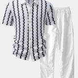 Ensemble — chemise jacquard à carreaux & pantalon en lin à jambe droite