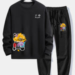 Ensemble — sweat à col rond coupe décontractée à imprimé ours graffiti & pantalon de jogging