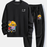 Ensemble — sweat à col rond coupe décontractée à imprimé ours graffiti & pantalon de jogging