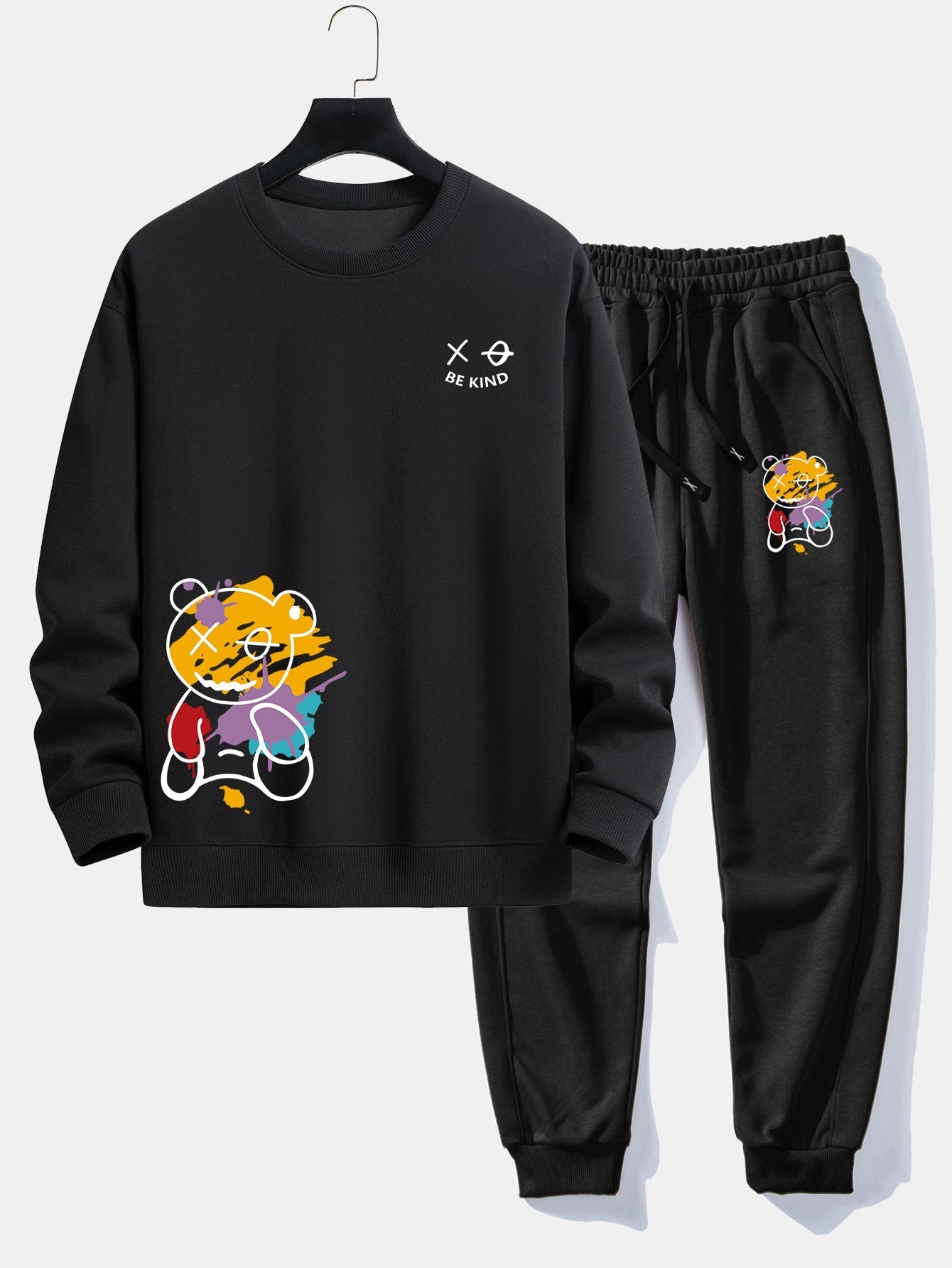 Ensemble — sweat à col rond coupe décontractée à imprimé ours graffiti & pantalon de jogging