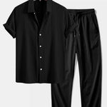 Ensemble Capucine — chemise jacquard géométrique & pantalon texturé froissé à jambe droite