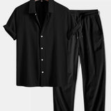 Ensemble Capucine — chemise jacquard géométrique & pantalon texturé froissé à jambe droite