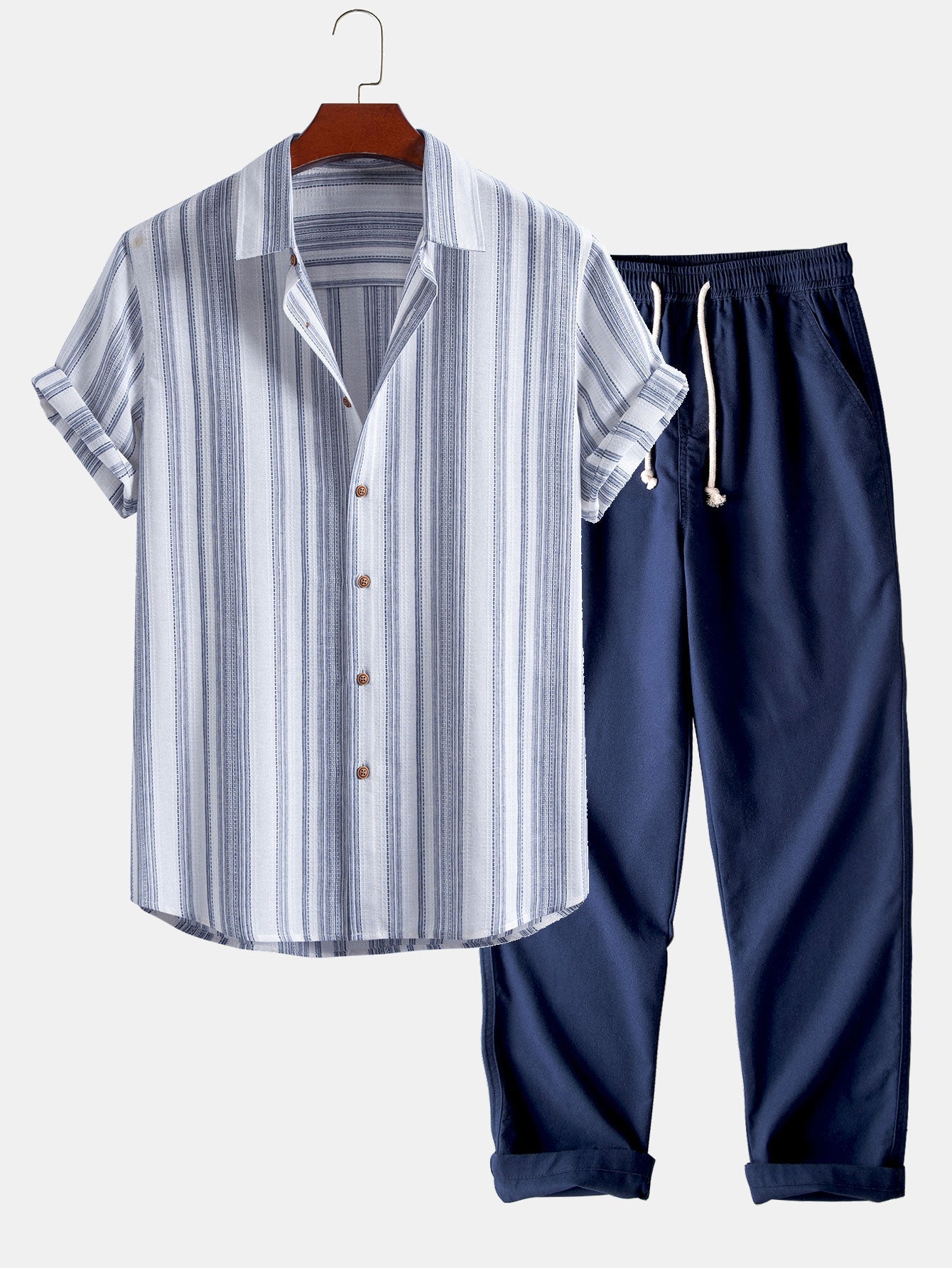 Ensemble Améline — chemise en lin rayé & pantalon en lin à jambe droite