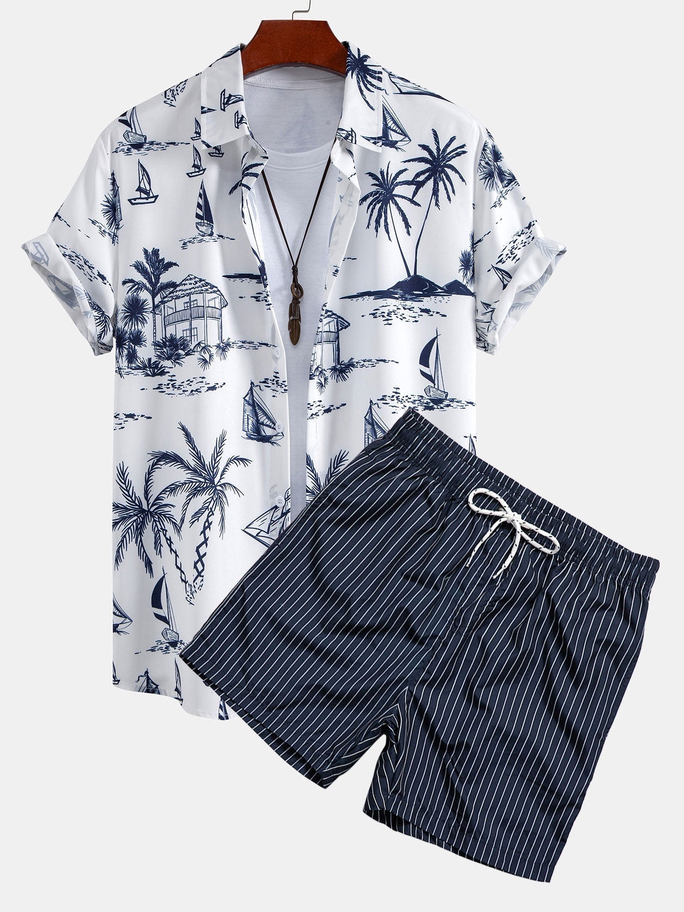 Ensemble — chemise à imprimé nautique & short de bain à imprimé rayé