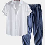 Ensemble — chemise en lin et coton & pantalon en lin et coton à jambe droite