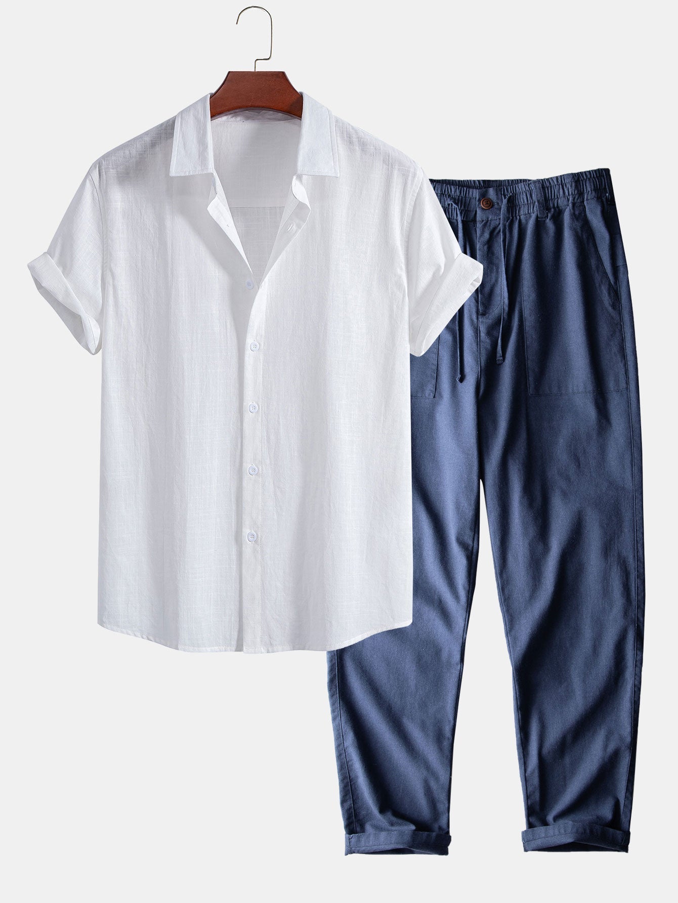 Ensemble — chemise en lin et coton & pantalon en lin et coton à jambe droite