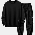 Ensemble — sweat rayé géométrique & pantalon cargo de jogging en velours côtelé à cordon