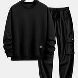 Ensemble — sweat rayé géométrique & pantalon cargo de jogging en velours côtelé à cordon