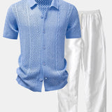 Ensemble — chemise en maille ajourée & pantalon en lin à jambe droite