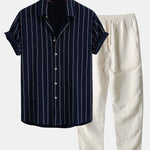 Ensemble Capucine — chemise texturée rayée & pantalon en lin à jambe droite