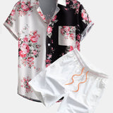 Ensemble — chemise à imprimé roses bicolore & short de bain