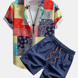 Ensemble — chemise à imprimé paisley color block & short de bain