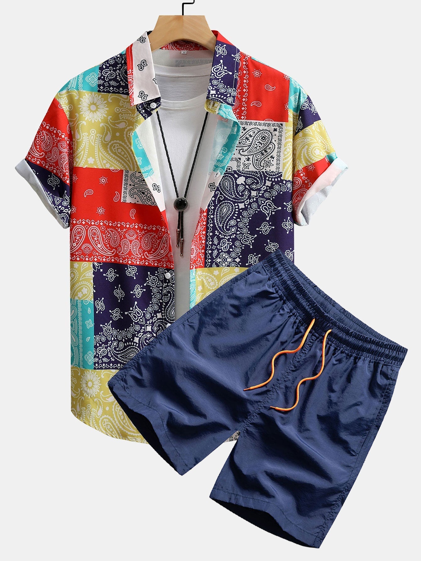 Ensemble — chemise à imprimé paisley color block & short de bain