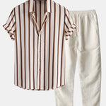 Ensemble — chemise gaufrée rayée & pantalon en lin à jambe droite