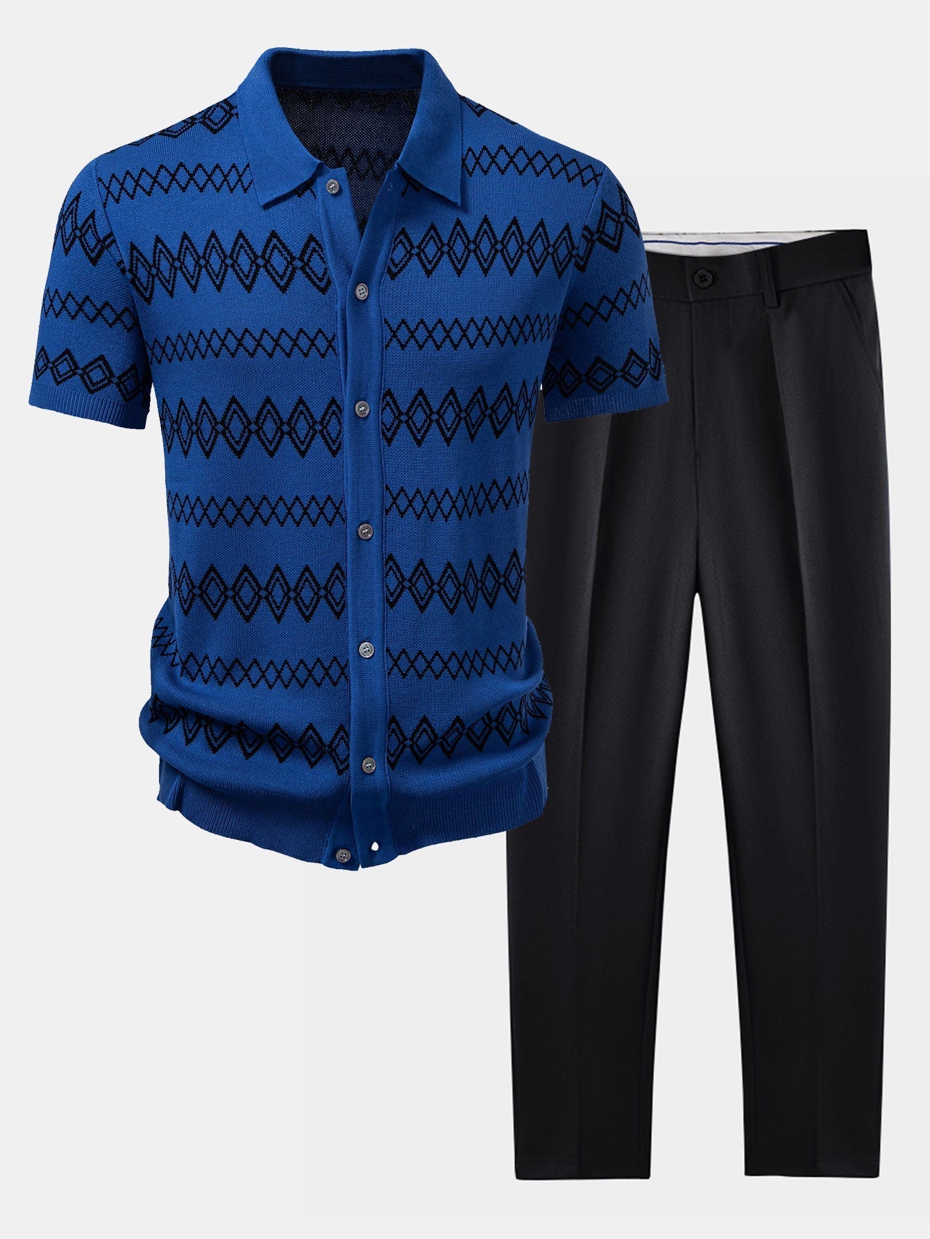 Ensemble Capucine — chemise en maille géométrique & pantalon fuselé coupe slim