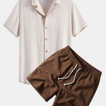 Ensemble — chemise cubaine en lin et viscose à coutures contrastantes & short texturé froissé