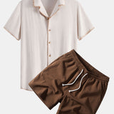 Ensemble — chemise cubaine en lin et viscose à coutures contrastantes & short texturé froissé