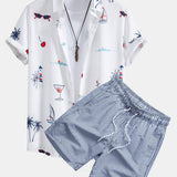 Ensemble — chemise à imprimé palmiers nautique & short de bain à imprimé rayé