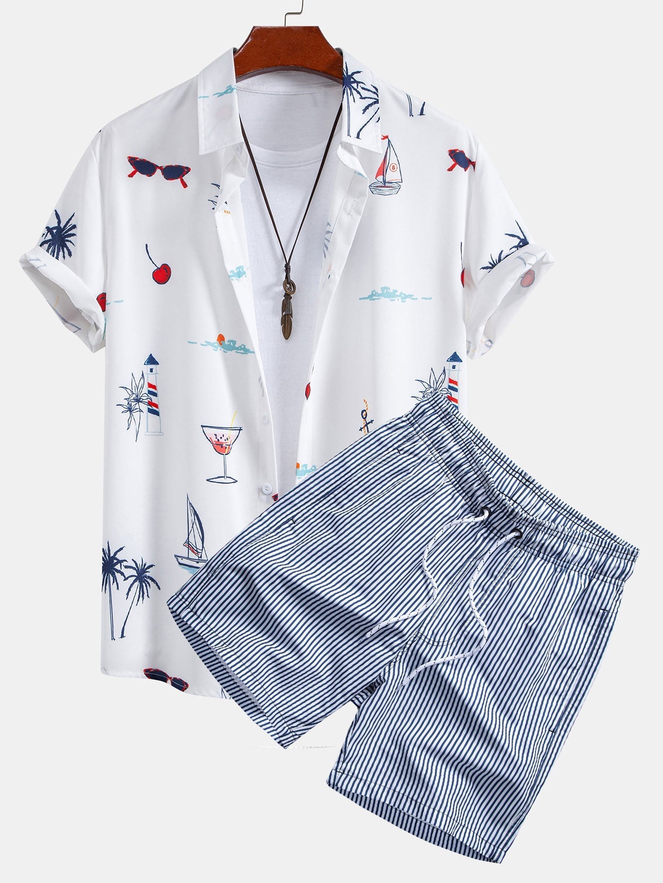 Ensemble — chemise à imprimé palmiers nautique & short de bain à imprimé rayé