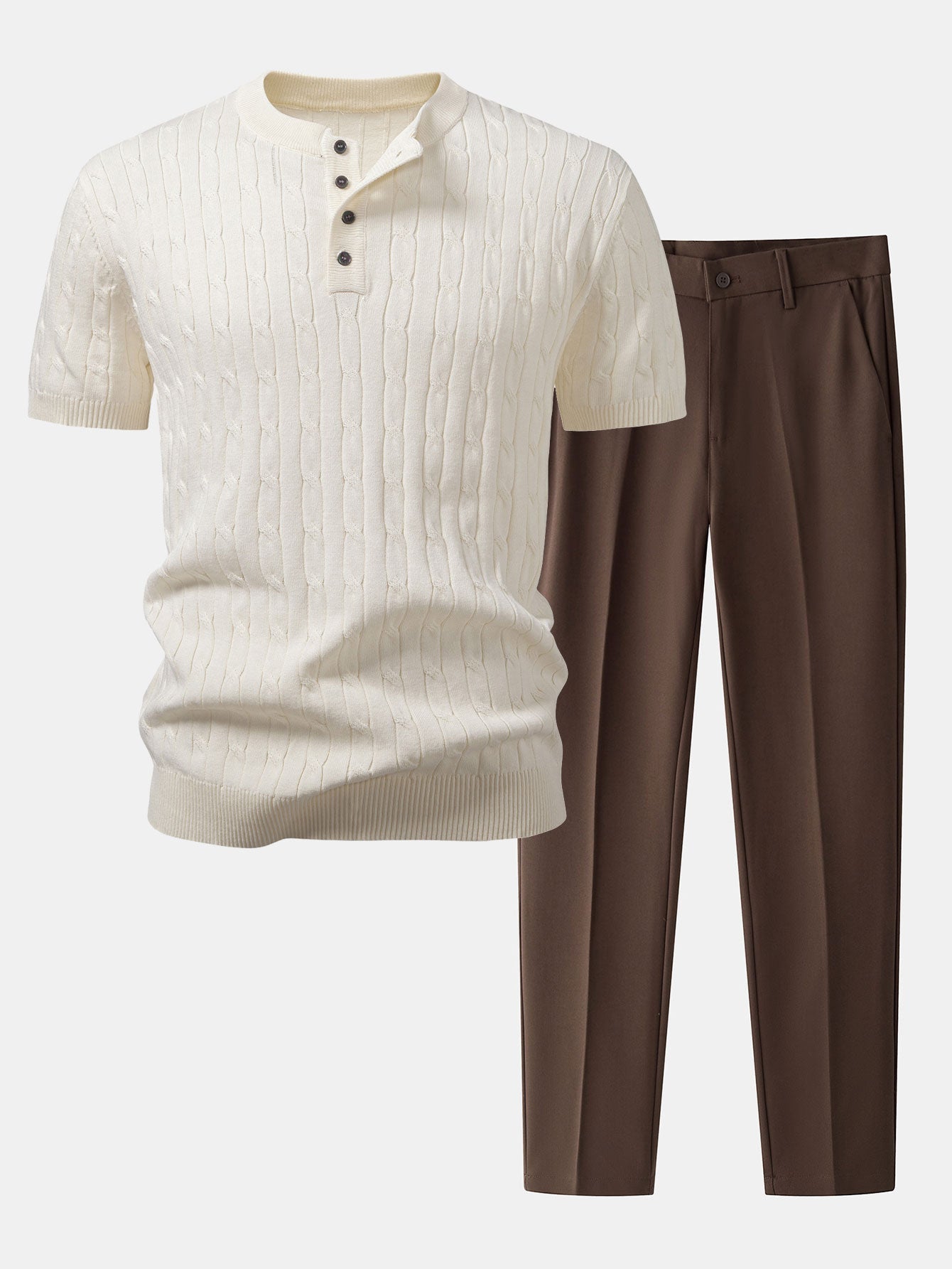 Ensemble — chemise henley en maille torsadée & pantalon fuselé coupe slim