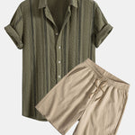 Ensemble — chemise jacquard rayée géométrique & short texturé froissé à cordon