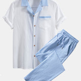 Ensemble — chemise cubaine texturée contrastante & pantalon à jambe droite