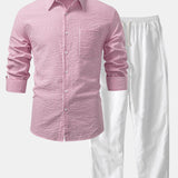 Ensemble — chemise rayée en seersucker & pantalon en lin à jambe droite