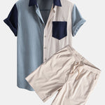 Ensemble — chemise patchwork en velours côtelé à manches courtes & short en velours côtelé à cordon