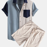Ensemble — chemise patchwork en velours côtelé à manches courtes & short en velours côtelé à cordon
