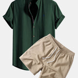 Ensemble — chemise en lin à manches courtes & short texturé froissé à cordon