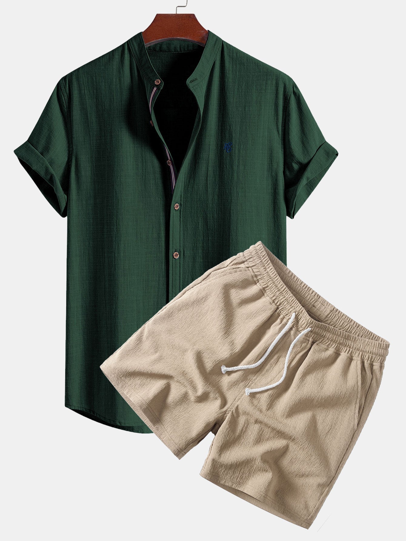 Ensemble — chemise en lin à manches courtes & short texturé froissé à cordon