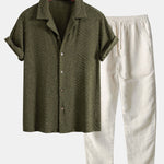 Ensemble — chemise cubaine en éponge à texture animale & pantalon en lin à jambe droite