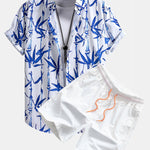Ensemble — chemise à imprimé bambou à l'encre orientale & short de bain