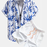 Ensemble — chemise à imprimé bambou à l'encre orientale & short de bain