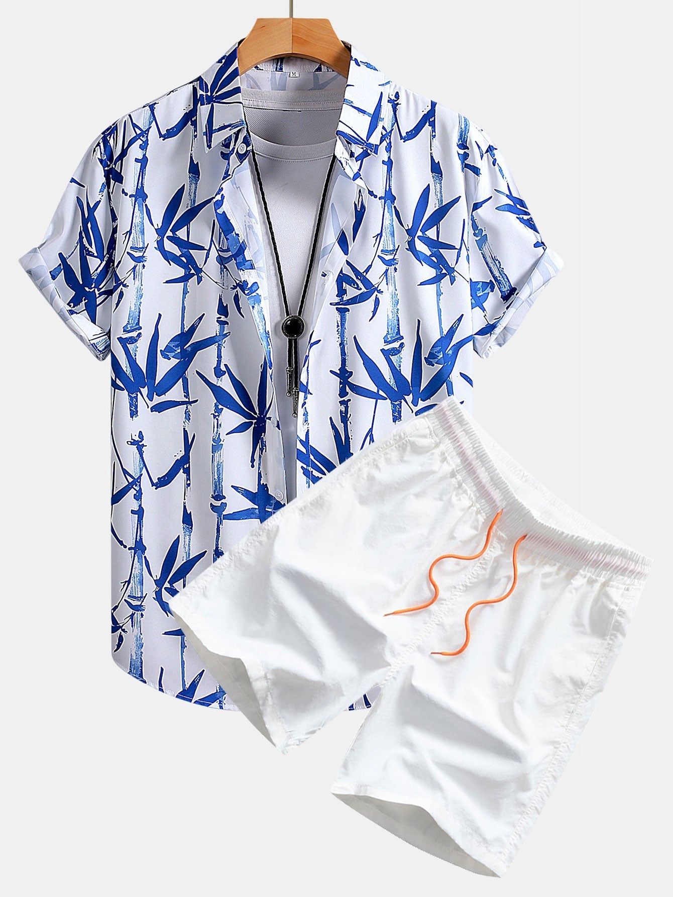 Ensemble — chemise à imprimé bambou à l'encre orientale & short de bain