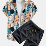 Ensemble — chemise à imprimé chat & short de bain à cordon