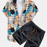 Ensemble — chemise à imprimé chat & short de bain à cordon