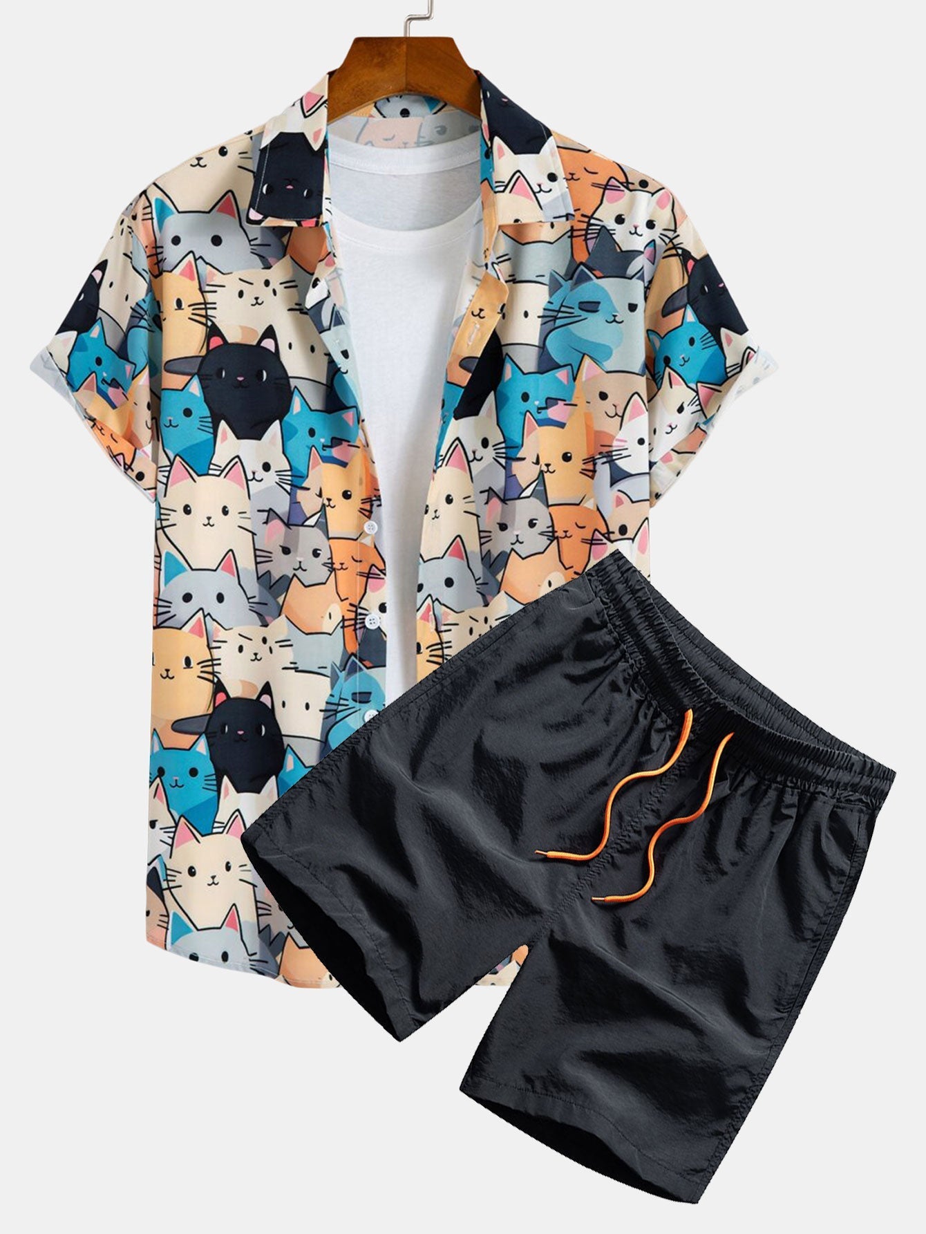 Ensemble — chemise à imprimé chat & short de bain à cordon