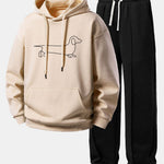 Ensemble — sweat à capuche coupe décontractée à imprimé teckel & pantalon de jogging à plis