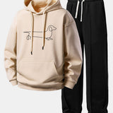 Ensemble — sweat à capuche coupe décontractée à imprimé teckel & pantalon de jogging à plis