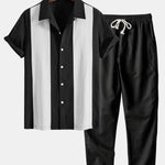 Ensemble — chemise bowling patchwork en lin & pantalon en lin à jambe droite