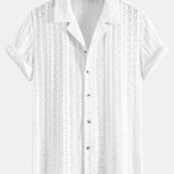 Ensemble — chemise cubaine jacquard géométrique & pantalon en lin à jambe droite