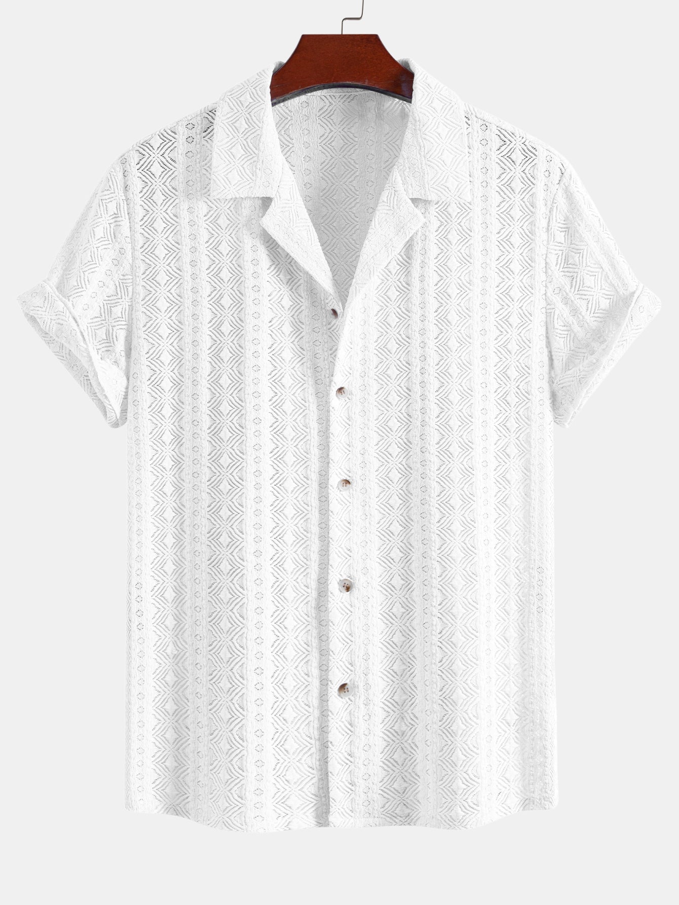 Ensemble — chemise cubaine jacquard géométrique & pantalon en lin à jambe droite