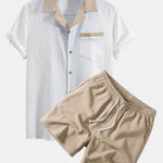Ensemble — chemise cubaine texturée froissée contrastante & short à cordon