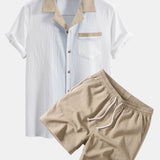 Ensemble — chemise cubaine texturée froissée contrastante & short à cordon