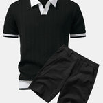 Ensemble — polo en maille texturée contrastante à col V & short chino en coton